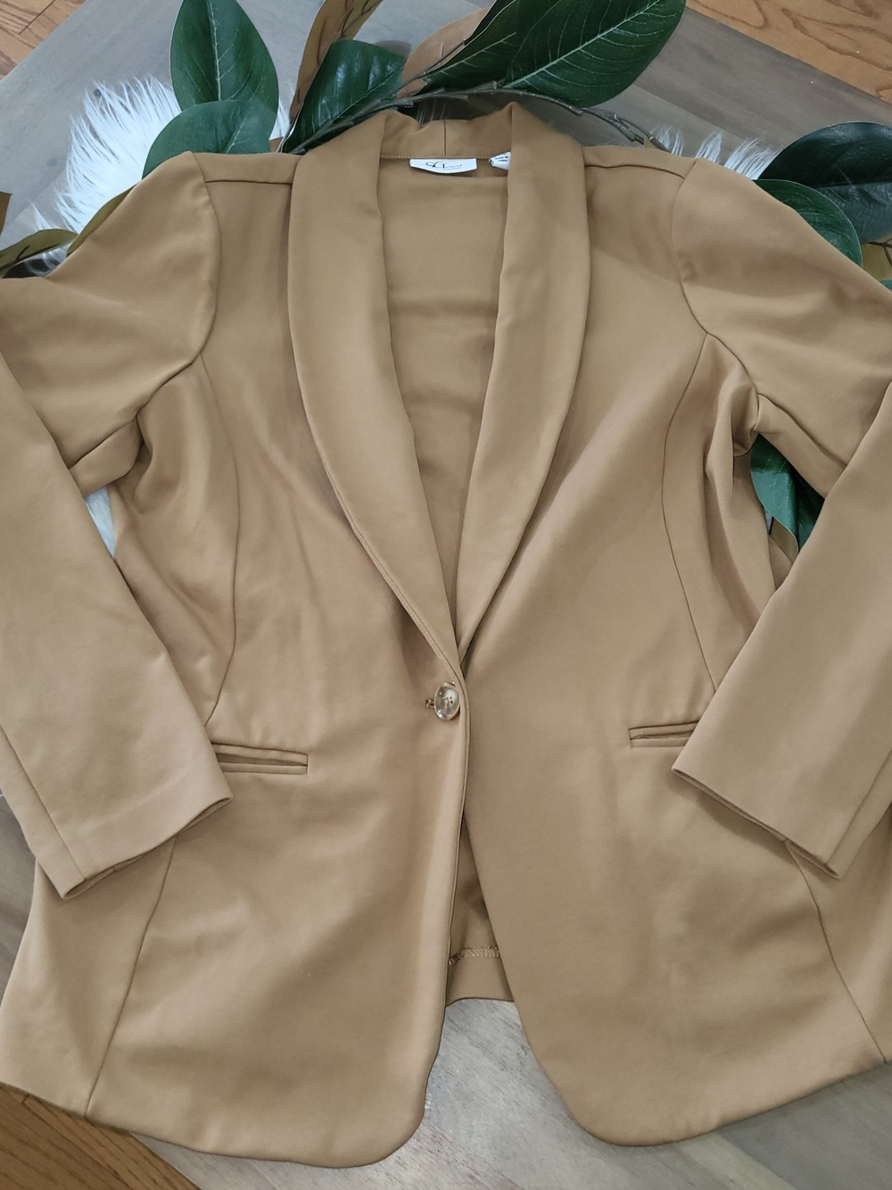 Tailored By Susan Graver Women's Camel Single-Button Notch Collar Blazer Jacket